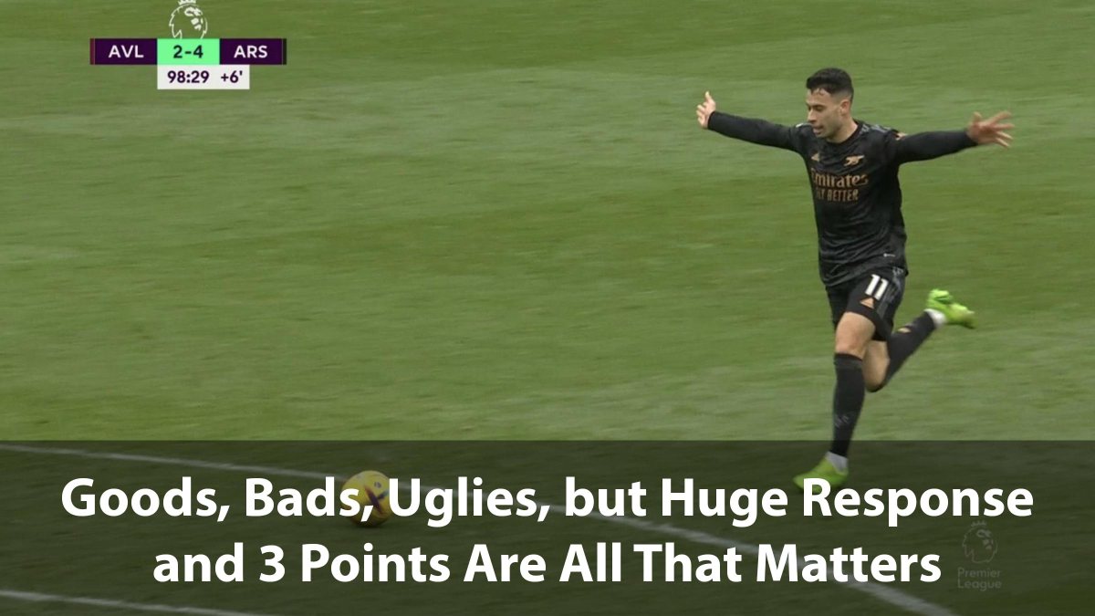 Gabriel Martinelli raises arm in celebration before scoring Arsenal's fourth goal.