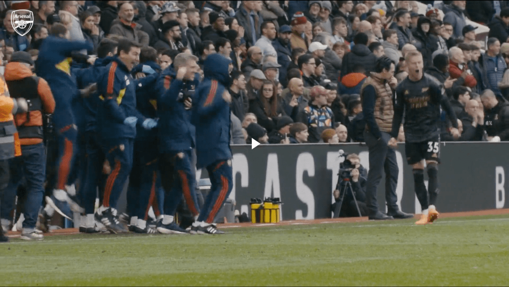 Zinchenko streams off the bench with a fiery celebration after Martinelli's goal